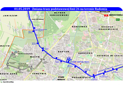 Skrócenie trasy podstawowej linii 26 na terenie Radomia