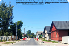 Ruch wahadłowy na ul. gen. Kościuszki w ciągu DW 727 w Wierzbicy-Osadzie, widok od ul. Górnej