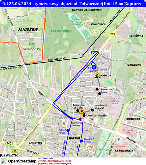 Objazd ul. Folwarcznej linii 15 na radomskim Kapturze