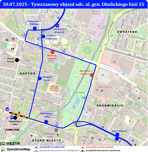 Objazd odc. ul. Okulickiego autobusów linii 15